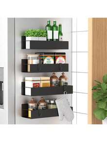 1/2 Magnetic Side Storage Rack, Suitable For Refrigerators And Washing Machines - No Drilling Required, Stylish Black Metal Surface, Wall-Mounted Spice Organizer, Perfect Laundry Storage Rack - Multicolor - View 7