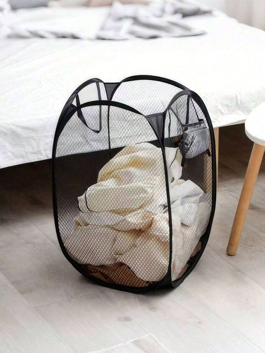 Black Foldable Laundry Hamper With Multi-Pocket Organizer - Large Capacity Mesh Fabric Basket, Collapsible Storage Bin With Handles For Dorm, Apartment, Bedroom, Bathroom |   Space-Saving Closet, Wardrobe, Linen Organizer, Portable Clothes Basket - trắng - Xem 1