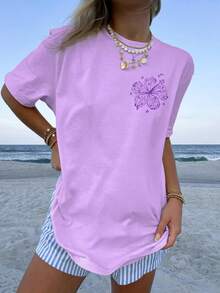 Women's Teens Oversized Graphic Tee Shirts Y2k Short Sleeve Floral Aesthetic Tshirt Top Summer Cute Preppy Clothes-For Women, Holiday, Vacation - 查看 7