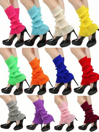 1 Pair Women's Fashionable Warm Colorful Leg Warmers, Autumn/Winter