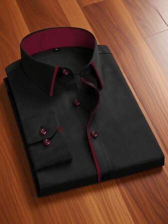 男士休闲/商务衬衫一件，做工精良，珍珠纽扣，不透光舒适100%涤纶面料，精心剪裁，修身版型 - 建议搭配西装裤和长袖上衣
