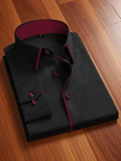 1pc Men's Wrinkle-Resistant Quick-Dry Casual,Business Shirt, Intricate Craftsmanship - Pearl Buttons, Opaque Comfortable 100% Polyester Fabric, Meticulously Tailored, Slim Fit - Recommended To Pair With Suit Pants, Fall