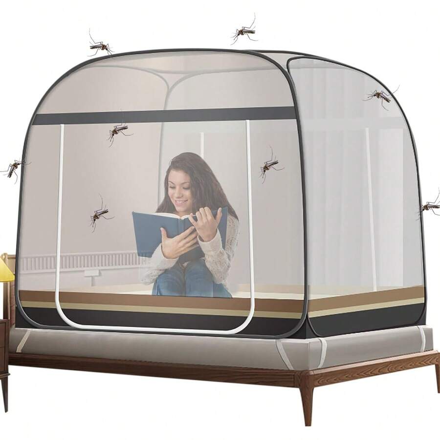 Mosquitero para Cama King Size,Mosquitera Plegable para Camas con Doble Puerta e Inferior de Red para bebés, Adultos, Viajes, Camping, al Aire Libre, antimosquitos 150 * 200CM (gris1.5 * 2) - gris1.5*2 - Ver 1
