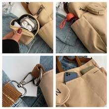 Alwy Women's Tote Bag Crossbody Strap Work College Notebook Laptop Resistant Adjustable Beach Outing Travel Casual Style Lightweight Mini Purse With Zipper - Màu Khaki - Xem 5
