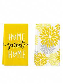 2/4pcs Yellow Striped Letter Print Kitchen Dish Cloths, Simple Farmhouse Style Decor, Reusable Washable Tea Towels, Suitable For Bright Home Kitchen - Yellow - View 10