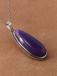 1pc Vintage Purple-Red Teardrop Pendant Necklace, Faux Stone Pendant Necklace, 5 Colors Available