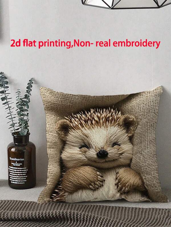 1 funda de almohada con diseño encantador de erizo, de poliéster acogedor con estilo rústico campestre para sofá o sillón, adorable diseño de pequeño erizo, lavable a máquina, accesorio de decoración para el sofá | Funda de almohada contemporánea | Cierre con cremallera, accesorios de erizo