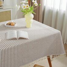 Tablecloth Striped Fringe Table Cloth Rectangular Tablecloths Cotton Blend Table Cover For Dining Coffee Buffet Kitchen Picnic Parties Tables (47 X 63 Inch, Coffee Brown) - Brown63x47Rectangular - View 3