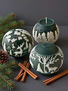 1 Set Of 3 Spherical Embossed Christmas Reindeer Candle Molds, Suitable For DIY Scented Candles, Plaster Diffuser Stones, Resin Casting, And More. Versatile Mold For Christmas Decor, Meditation, And Ambiance Creation. Home Decor Christmas Decorations Room Decor, Christmas Gifts