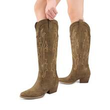 Botas Vaqueras para Mujer hasta Las Rodilla, Cowboy Boots para Dama con Tacón - gris parduzco - Ver 6