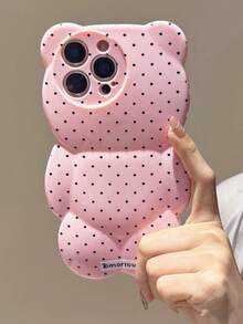 Cute Polka Dot 3D Cartoon Bear Phone Case Compatible With IPhone 17Pro Max 17Pro 17Air 17 16 15 Pro Max 13 14 Pro Max Lovely Solid Color Soft Shockproof Back Cover Capa Stylish Girl Gift Caes