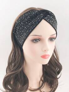 1pc Elegant & Elastic Knitted Headband With Rhinestone Decor For Women, Black, Perfect For Outdoor Activities, Streetwear, Commuting And Sports Party,Gym Valentine's Day Valentines,Hair Accessories,Turban Headband, Hairband Fall Winter Hair Band For Vacation Outfits Woman Elegant Scarf Women Bandanas Soft Headwrap Valentines Gift - Black - View 6
