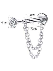 Pendientes de cadena con parte posterior plana sin rosca, barra de acero inoxidable de 8 mm para perforación de cartílago, hélix, trago, nariz, para mujeres y hombres, anillos de nariz de 16G, anillos de labio, cartílago, Medusa, fosa nasal, trago, joyería para perforaciones