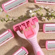 2 Handles + 36 Blades/Pink, Women's Universal, Manual 6-Layer Shaver, Stainless Steel Blades, Safe Anti-Scratch, Suitable For Home Grooming & Beauty Tools - Color Mixing - View 7