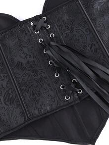 Top corset sin tirantes, top corto con corsé y lazo en la espalda, cinturilla moldeadora, top tubo adelgazante, adecuado para Halloween - Negro - Ver 6
