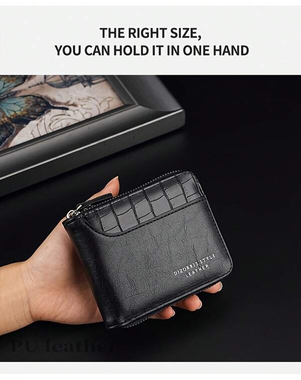 Leather Short Men Zipper Business Wallet Luxury Coin Pocket Retro Patchwork Purse Quality ID Card Holder Stone Pattern Wallet
