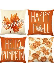 4PCS Fall Pillowcase Decoration Farmhouse Orange Maple Leaf Thanksgiving Throw Pillow Cushion Cover Sofa Decoration Autumn Home Outdoor Decoration Single Side No Pillow Core Included