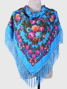 1 pieza Chal multicolor con estampado floral retro tradicional de peonía para mujer, elegante y cálido, adecuado para otoño/invierno, gran regalo para mamá para vestir - Multicolor - Ver 14