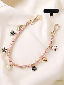1pc Flower Pendant Gold Chain Leather Chain Phone Lanyard Crossbody Chain Phone Case Strap Shoulder Bag Replacement Chain Handbag Charm For Women - Multicolor - View 6