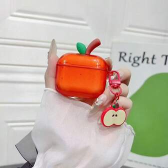 Funda protectora con diseño de manzana creativa y colgante para AirPod, auriculares inalámbricos Bluetooth de Apple