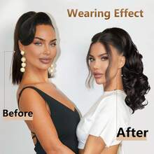 Ponytail Extension Curly Clip In Hair Extensions Black Wavy Hair - Multicolor - View 3