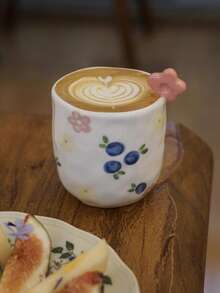 1pc 270ml Cute 3D Floral Ceramic Mug With Handle & Bow Decor, Suitable For Coffee, Latte, Breakfast, Gift