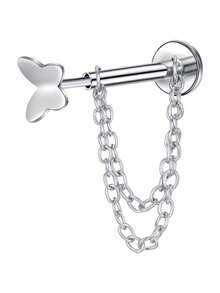 Pendientes de cadena con parte posterior plana sin rosca, barra de acero inoxidable de 8 mm para perforación de cartílago, hélix, trago, nariz, para mujeres y hombres, anillos de nariz de 16G, anillos de labio, cartílago, Medusa, fosa nasal, trago, joyería para perforaciones