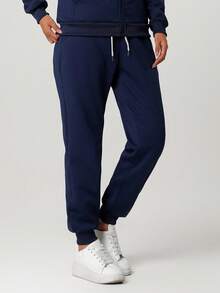 1pc Women's Thermal Lined Warm Sports Pants, Windproof & Thermal, Casual Joggers Trousers For Autumn/Winter - Navy Blue - View 11