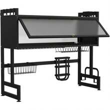 65cm Long Drainer With Translucent Door And Complete Accessories For Kitchen Sinks: Large-Capacity Dish And Cutlery Drying Rack,Kitchen Items For Ultimate Kitchen Efficiency With Cozy Fall& Winter Styles - Black - View 2