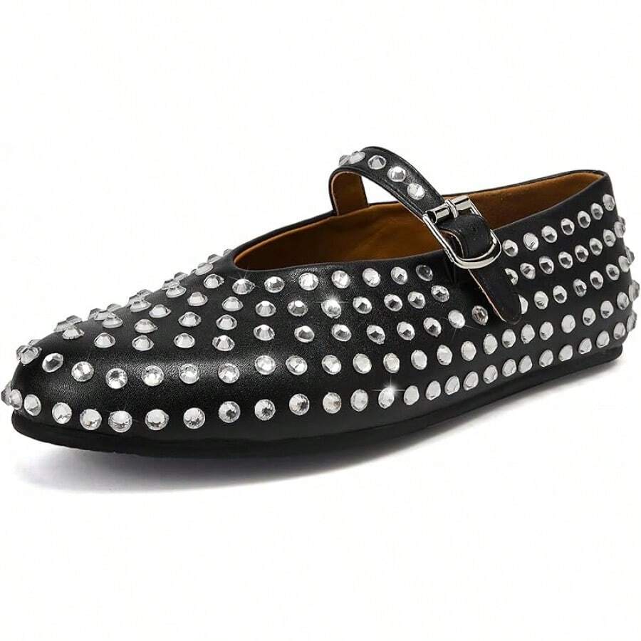 Arqa Mesh Ballet Flats For Women Buckle Strap Comfy Mary Jane Flats Fishnet Causal Daily Dress Ballerina Flat ShoesChristmas - 黑色 - 查看 1
