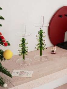 1pc Christmas Tree Glass Candle Holder, Creative Green Candle Stand For Christmas, High-Quality And Exquisite, Can Accommodate Candle Wax Residue, Suitable For Christmas Home Decor, Living Room, Entryway, Fireplace, Dining Table Decoration, Gift