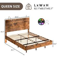 Wooden Platform Bed Frame With Reading Light Headboard, Floating Bed Frame With Adjustable LED Lights, No Box Spring Needed, Easy Assembly, Brown Bed Frame, Twin/ Full/ Queen/ King - Brown - View 8