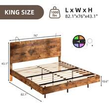 Wooden Platform Bed Frame With Reading Light Headboard, Floating Bed Frame With Adjustable LED Lights, No Box Spring Needed, Easy Assembly, Brown Bed Frame, Twin/ Full/ Queen/ King - Brown - View 9