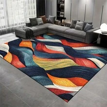 Velvet 850gm² Large Size Luxury Soft Thickened Rectangular Polyester Carpet, Modern Simple Style Wave Line Pattern Carpet, Available In Dark Blue, Orange Red, And White, Machine Washable, Non-Slip Backing With Plastic Base, Soft And Comfortable, Lightweight And Durable, Easy To Clean, Suitable For High Traffic Indoor Large Area Living Room Bedroom Office Restaurant Game Room Balcony, Cloud-Like Softness, Suitable For Halloween, Christmas, Thanksgiving, Easter, Valentine's Day - 彩色 - 查看 5