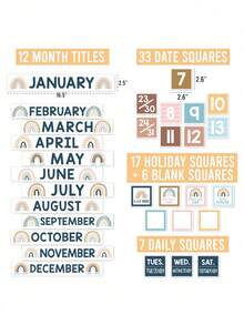 Classroom Calendar, 98 Pieces, Bulletin Board, Hadley Designs, Calendars & Planners, Calendar 2025, Calendar Creative Minimalist, Calendar>Teacher, Yearly Calendars, Calendario 2025-2026, Academic Calendar 2025-2026, Wall Calendar 2025, Numbers Calendar, - Boho Rainbow - 查看 2