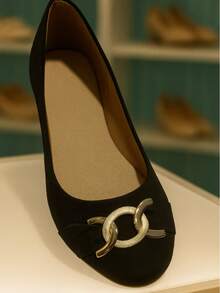 Women's Round Toe Flat Shoes, Black Soft - 黑色 - 查看 3