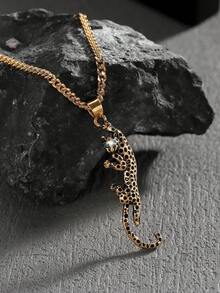 1 Stück modischer, vintage europäischer & amerikanischer personalisierter Hiphop Leoparden Anhänger Halskette, geeignet für lässige Streetwear von Männern