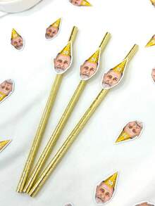 12pcs Customized Face Straws - Personalized Photo Straws For 50th 55th Birthday Party Decorations, Bachelorette Party Tableware Decor, Unique Fun Custom Birthday Gift - Multicolor - View 5