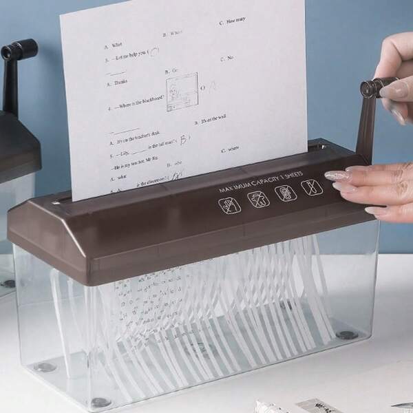 Hand Manual Desktop Office A4 Paper Shredder Strip Cut Shredding W/ Wastebasket