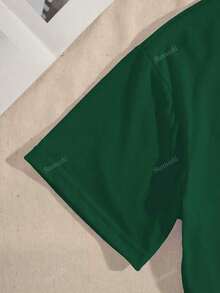 Women'S Casual Crew Neck T-Shirt With Purple Rose And Butterfly Graphic Print, Short Sleeve Regular Length Top For Spring And Summer, Ideal Birthday Or Holiday Gift, Ladies T Shirts-White And Navy Off-The-Shoulder Cropped Top ST Patrick' S Day - 墨綠色 - 查看 3