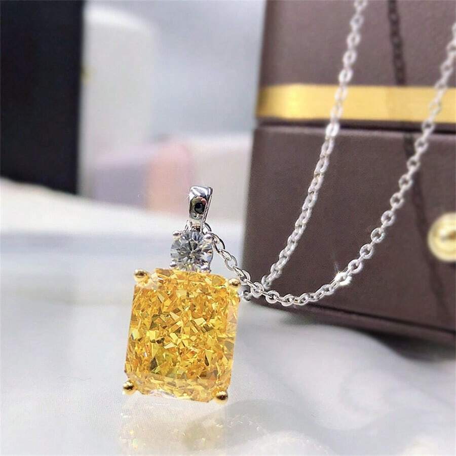 Yellow Citrine Gemstone Pendant Necklace Delicate Jewelry Engagement Wedding Party Gift For Women Girls - Màu vàng - Xem 1
