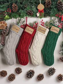 1pc Personalized Family Christmas Stockings, 2025 Family Stockings With Customized Names, Leather Patch Knitted Socks, Custom Holiday Socks, Christmas Gifts - Multicolor - View 3