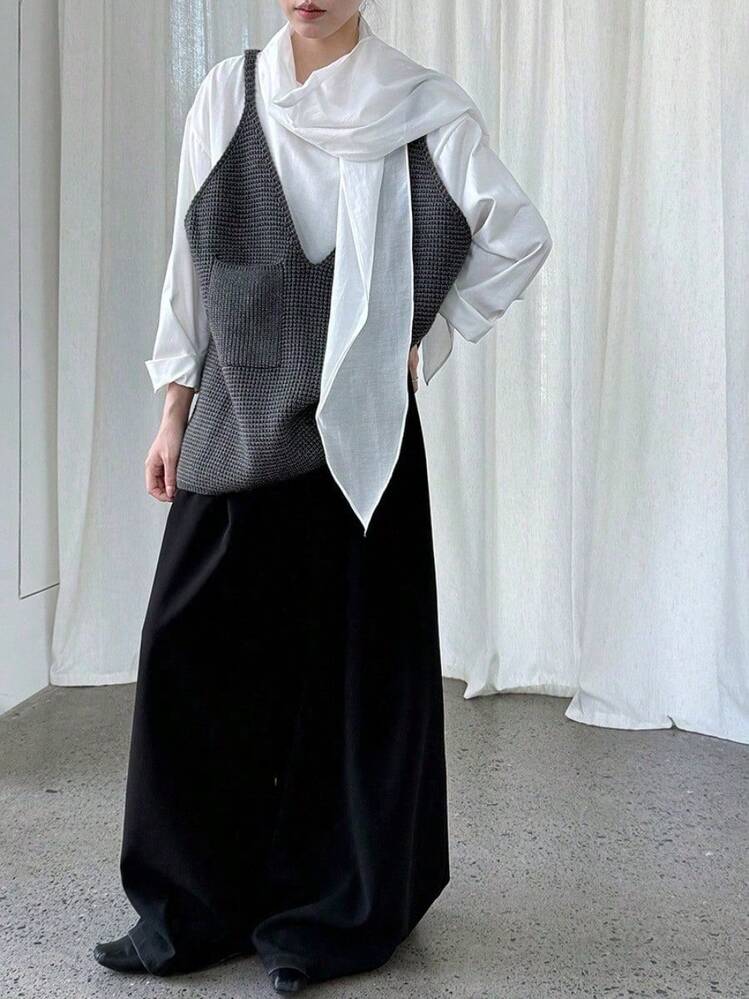 重ね着 キャミソール ビスチェ レディース ベスト ニット プルオーバー トップス ニット編み ニットベスト ニットキャミソール ストレッチ Vネック ゆったり 大きいサイズ キャミ ノースリーブ レイヤード 無地 ブラック 大人 シンプル おしゃれ 春 秋冬 - ライトグレー - 見る 6