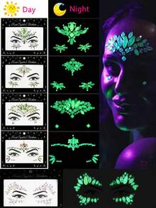 1 Sheet Face Gems Luminous Makeup Temporary Tattoo Stickers Acrylic Crystal Glitter Stickers Face Jewels Rainbow Tears Rhinestone For Party, Rave Festival, Music Festival, Dress-Up (5 Styles) - Multicolor - View 1