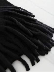 1 Solid Color Tassel Warm Thick Scarf, Multifunctional Neck Warmer For Winter,Holiday,Travel - Black - View 6