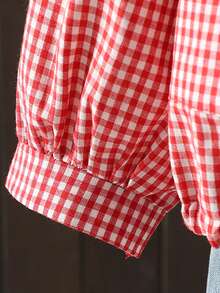 Vintage Plaid Button-Up Shirt For Women, Loose Fit, Slimming, Chinese Collar, Cardigan Style, Spring/Autumn