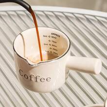 1pc Retro Cream Ceramic Espresso Measuring Cup With Handle - 300ml/600ml/800ml/200ml Markings, "Coffee" Printed, Reusable, High-Quality Home Coffee Brewing Tool, Hand Wash Only - Multicolor - View 3