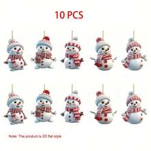 10pcs Holiday Snowman Acrylic Decorations - 2D Flat Style, Red & White Plaid Scarf, Hat And Gloves, Hanging Ornaments, Suitable For Christmas Tree, Ideal Holiday Gift, Christmas Tree Decorations | Holiday Decor Design | Flat Style Decor, Christmas Decorations Home Decor Room Decor