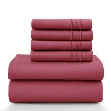 LUX DECOR 6-Piece Embroidered Bed Sheet Set – Brushed Microfiber, Deep Pocket, Lightweight & Breathable – Graduation Gifts, Home Decor, Sleep Protection For Dorms, Student Beds, Back‑To‑School Gift, Soft Bed Linens, Comfortable Sleep, Luxury Bed Set, Valentine's Day Bedroom, Spring Bedding Refresh, Guest Room Essentials, Dorm Room Bedding, Premium Bed Linens, Easy Care Sheets, Hypoallergenic Fabric, Year-Round Comfort, Master Bedroom Update, Matching Bedding Set, Hotel Quality Linens - 酒紅色 - 查看 10