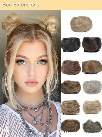 Messy Bun Hair Pieces, 2 PCS Mini Claw Clip In Messy & Cat Ears Fake High Temperature Heat Resistance Synthetic Hair Bun Extensions Wig Accessory Updo Hairpieces For Women Girls